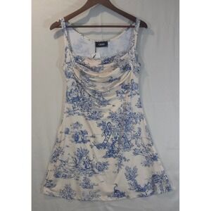 Cider Blue White Toile De Jouy Cowl Neck Mini Dress Junior's M NWT